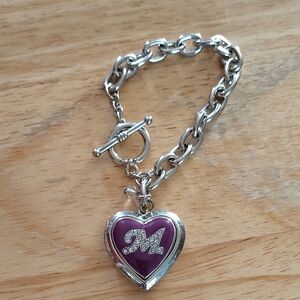 Silver and Purple Heart Charm Bracelet